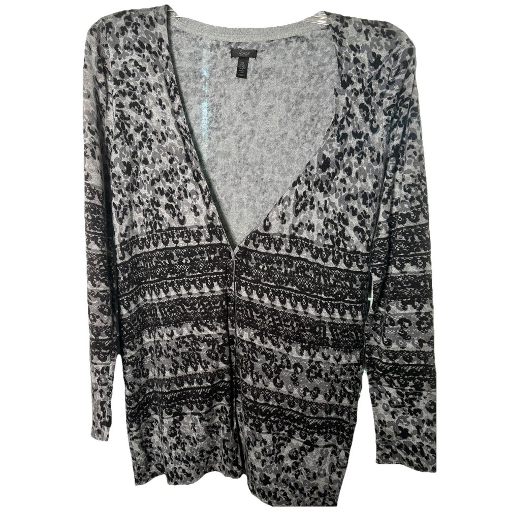 Soma Womens XS Cardigan Loungewear Black Gray Topper Button Cozy Classic